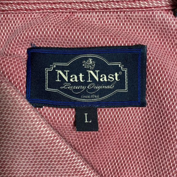 Nat Nast Mens Shirt Short Sleeve Birdseye Silk Net Textured Button Up Red Sz L - Picture 5 of 11